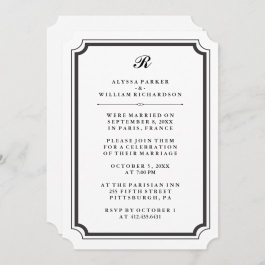 Invitation Élégant Monogramme Formal Post Mariage Réception (Devant / Derrière)