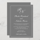 Invitation Élégant Monogramme formel Mariage gris simple (Devant / Derrière)