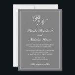 Invitation Élégant Monogramme formel Mariage gris simple<br><div class="desc">Faire-part de mariage gris/gris moyen de style traditionnel avec un design simple et classique avec vos deux monogrammes initiaux et vos noms dans une calligraphie élégante à l'intérieur d'une mince bordure. Tous les éléments de conception peuvent être modifiés dans l'outil d'édition de conception. Ces invitations de mariage élégantes sont parfaites...</div>