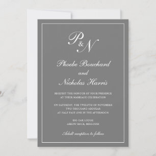 Invitation Élégant Monogramme formel Mariage gris simple