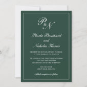 Invitation Élégant Monogramme Formel Mariage Vert Forêt (Devant)