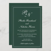 Invitation Élégant Monogramme Formel Mariage Vert Forêt (Devant / Derrière)