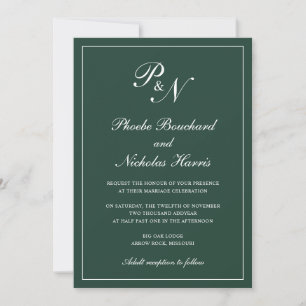 Invitation Élégant Monogramme Formel Mariage Vert Forêt