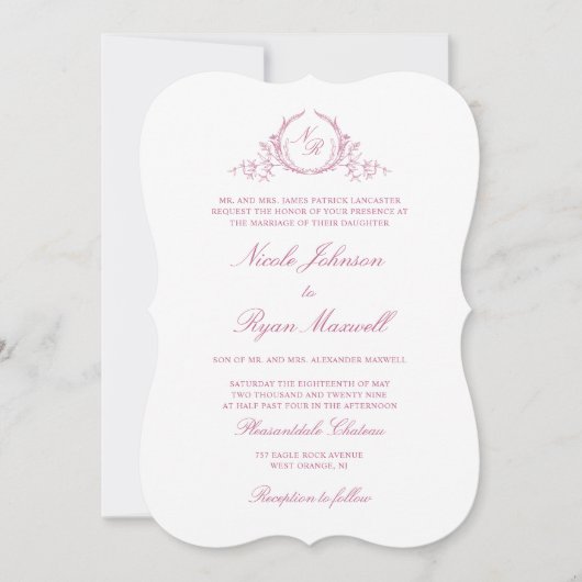 Invitation Élégant Monogramme Formel Mauve Mariage rose (Devant)