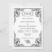 Invitation Élégant Monogramme gothique Mariage noir et blanc (Devant)