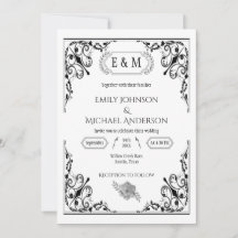 Élégant Monogramme gothique Mariage noir et blanc