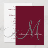 Invitation Élégant Monogramme Gris Bourgogne Mariage officiel (Devant / Derrière)