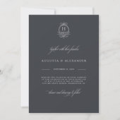 Invitation Élégant Monogramme gris foncé Classique Mariage mo (Devant)