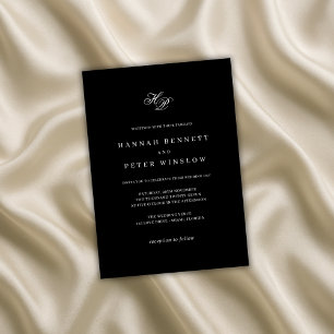 Invitation Élégant Monogramme initial Mariage noir et blanc
