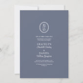 Invitation Élégant Monogramme Initiales Bleu foncé Dusty Blan (Devant)