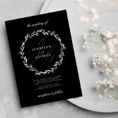 Invitation Élégant monogramme initiales Mariage noir blanc