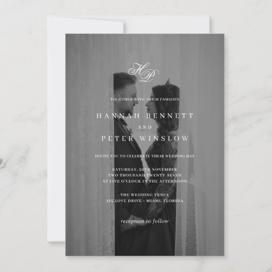 Invitation Élégant Monogramme Initiales Minimal Mariage photo (Devant)