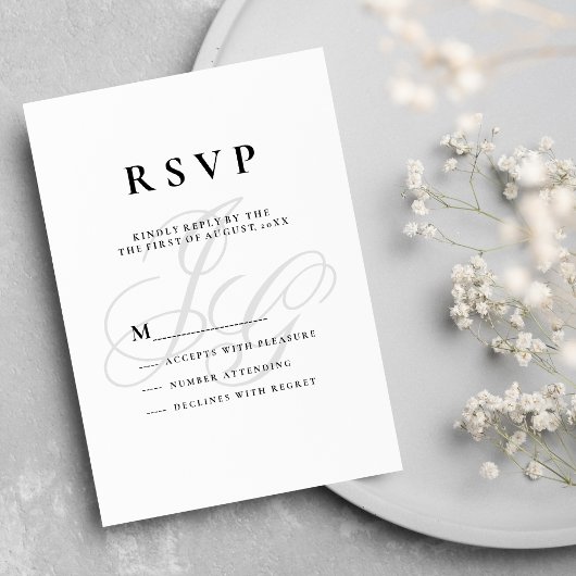 Invitation Élégant monogramme initiales noir blanc RSVP