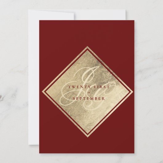 Invitation Élégant monogramme initiales or mariage bordeaux (Dos)