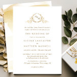 Invitation Élégant Monogramme jaune doré Mariage officiel<br><div class="desc">Elégante invitation de mariage avec un délicat monogramme dessiné à la main avec des initiales de couple dans les teintes dorées. Design simple, élégant et élégant. Monogramme et texte en teinte dorée, sur un arrière - plan blanc. Retour avec délicates taches d'aquarelle métallique jaune doré. Également disponible avec dos en...</div>
