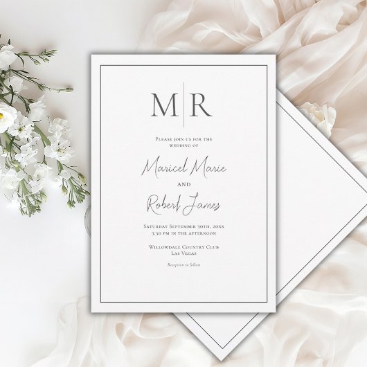 Invitation Élégant Monogramme Mariage Moderne Noir & Blanc