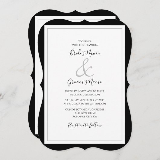 Invitation Élégant Monogramme Mariage noir et blanc (Devant / Derrière)