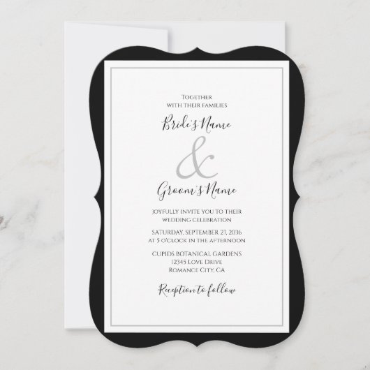Invitation Élégant Monogramme Mariage noir et blanc (Devant)