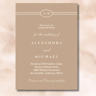 Invitation Élégant Monogramme minimaliste Crème Taupe Mariage