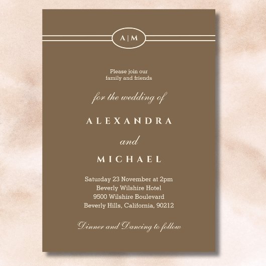 Invitation Élégant Monogramme minimaliste Crème Taupe Mariage