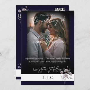 Invitation Élégant monogramme minimaliste marine sombre calli