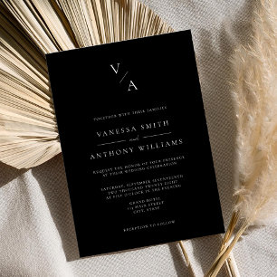 Invitation Élégant Monogramme moderne Mariage noir et blanc