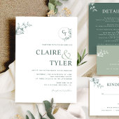 Invitation Élégant Monogramme moderne Mariage vert
