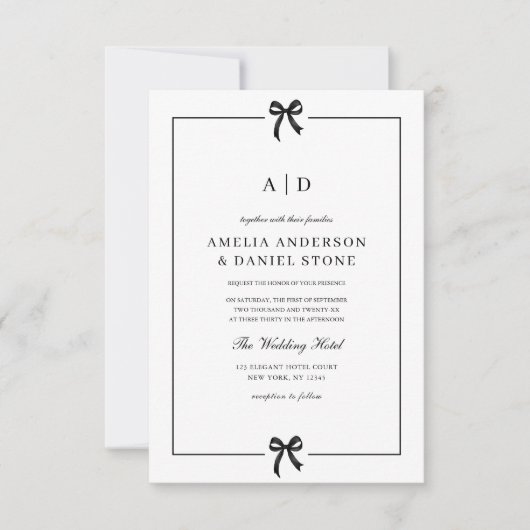 Invitation Élégant monogramme noir et blanc (Devant)