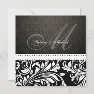 Invitation Élégant monogramme noir et blanc de Damas