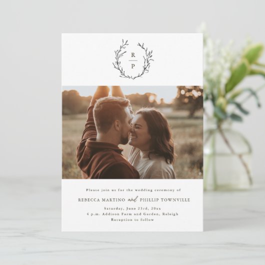 Invitation Élégant Monogramme noir et blanc Mariage officiel (Debout devant)