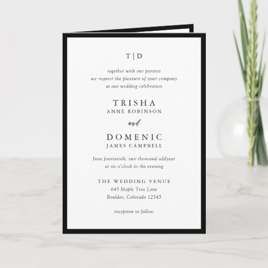 Invitation Élégant monogramme noir et blanc pour mariage mode (Devant)