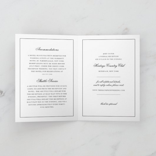 Invitation Élégant Monogramme noir Script plié Mariage (Intérieur)
