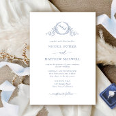 Invitation Élégant Monogramme officiel Dusty Mariage bleu