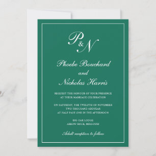 Invitation Élégant Monogramme officiel Emerald Mariage vert é