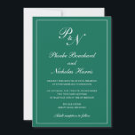 Invitation Élégant Monogramme officiel Emerald Mariage vert é<br><div class="desc">Faire-part de mariage vert émeraude de style traditionnel avec un design simple et classique avec vos deux monogrammes initiaux et vos noms dans une calligraphie élégante à l'intérieur d'une mince bordure. Tous les éléments de conception peuvent être modifiés dans l'outil d'édition de conception. Ces invitations de mariage élégantes sont parfaites...</div>