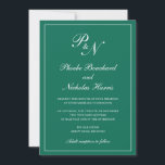 Invitation Élégant Monogramme officiel Emerald Mariage vert é<br><div class="desc">Faire-part de mariage vert émeraude de style traditionnel avec un design simple et classique avec vos deux monogrammes initiaux et vos noms dans une calligraphie élégante à l'intérieur d'une mince bordure. Tous les éléments de conception peuvent être modifiés dans l'outil d'édition de conception. Ces invitations de mariage élégantes sont parfaites...</div>
