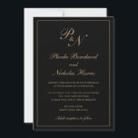 Invitation Élégant Monogramme officiel Mariage noir et or<br><div class="desc">Faire-part de mariage de style traditionnel noir et faux or avec un design simple et classique avec vos deux monogrammes initiaux et vos noms dans une calligraphie élégante à l'intérieur d'une mince bordure. Tous les éléments de conception peuvent être modifiés dans l'outil d'édition de conception. Ces invitations de mariage élégantes...</div>