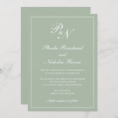 Invitation Élégant Monogramme officiel Sage Mariage vert (Devant / Derrière)