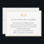 Invitation Élégant Monogramme Or Brunch nuptial<br><div class="desc">Invitations formelles et sophistiquées de brunch de mariée avec un design simple avec les détails de votre événement à l'intérieur d'une fausse bordure d'or, sur un arrière - plan blanc. En haut se trouve votre deux monogramme initial et vos détails sont en italique. Un design élégant et classe qui ne...</div>
