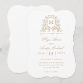 Invitation Élégant Monogramme Or Crest Mariage personnalisé (Devant / Derrière)