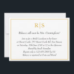 Invitation Élégant Monogramme Or Déjeuner nuptial<br><div class="desc">Invitations formelles et fantaisistes de déjeuners de mariées avec un design simple avec vos détails d'événement à l'intérieur d'une fausse bordure d'or, sur un arrière - plan blanc. En haut se trouve votre deux monogramme initial et vos détails sont en italique. Un design élégant et classe qui ne manquera pas...</div>
