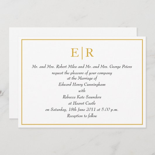 Invitation Élégant Monogramme or Mariage royal (Devant / Derrière)