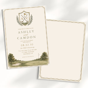 Invitation Élégant Monogramme Or Vert Sauge Mariage