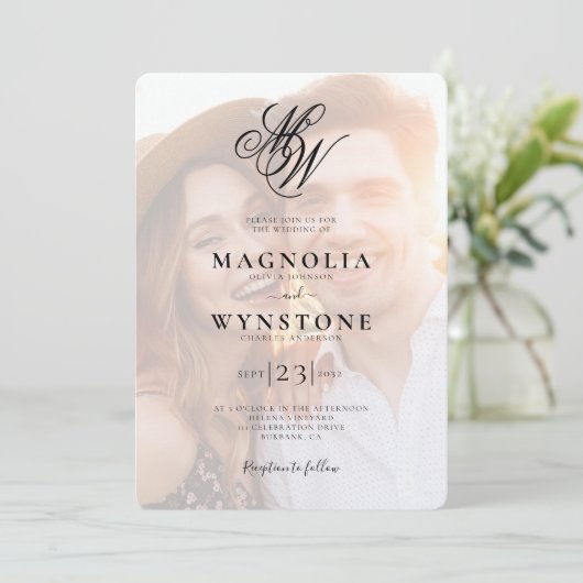 Invitation Élégant Monogramme Photo QR Code Mariage (Debout devant)