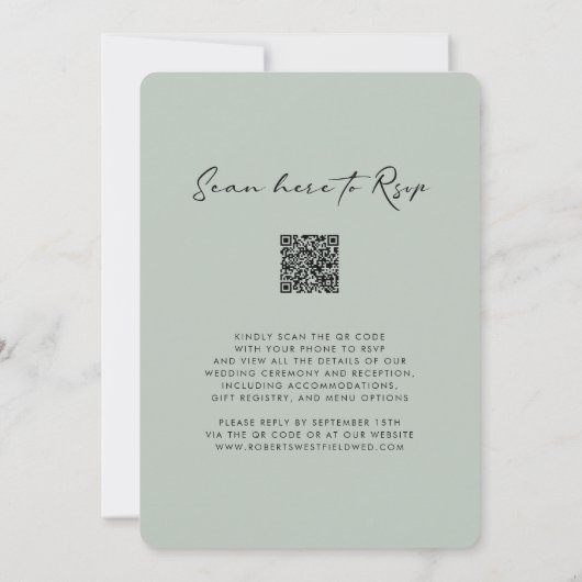 Invitation Élégant Monogramme QR Code RSVP Sage Green Mariage (Dos)