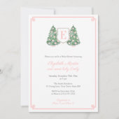 Invitation Élégant Monogramme rose Noël bébé fille douche (Devant)