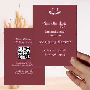 Invitation Élégant Monogramme Rouge foncé Joyau Tone SaveDate