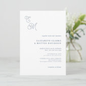 Invitation Élégant Monogramme Script Dusty Blue Mariage (Debout devant)