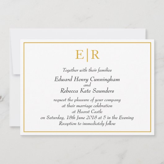 Invitation Élégant Monogramme Simple Mariage or (Devant)