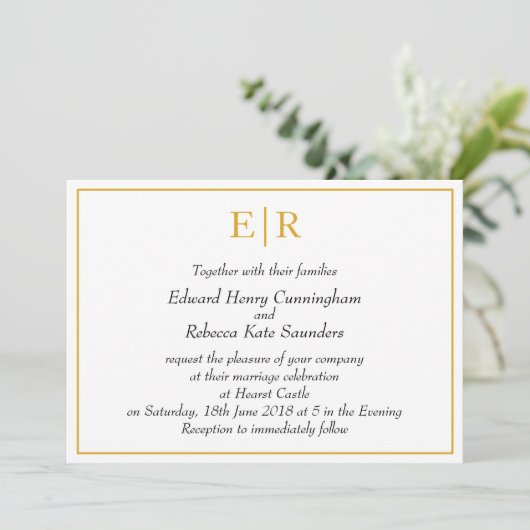 Invitation Élégant Monogramme Simple Mariage or (Debout devant)